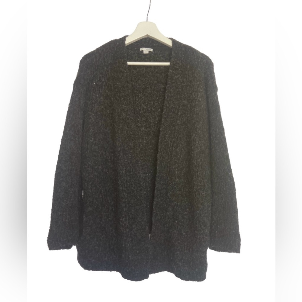 J. Jill Charcoal Bouclé Wool Blend Cozy Oversized Open Front Cardigan Size L
